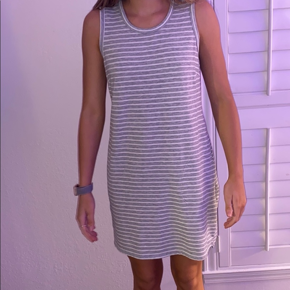 Gray and white striped dress cover up